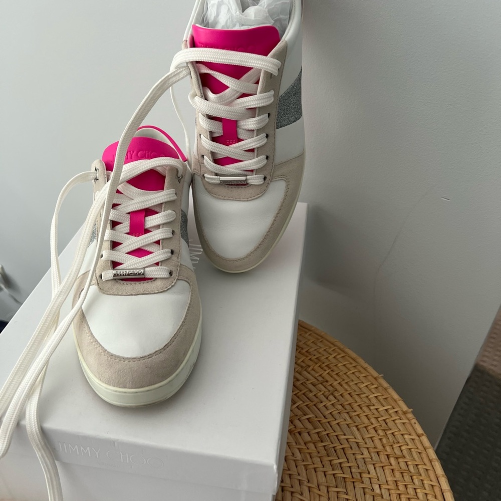 Jimmy Choo Cream and Pink Sneakers